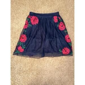 Speechless Navy Blue Tulle Skirt Size 1 Pink Floral Embroidered Mesh